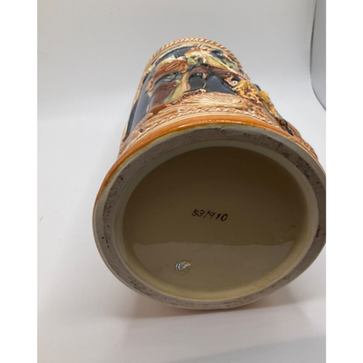 Collectible  Intricate Ceramic Bavarian Beer Mug, Woman & Dog Design, 8 Inches