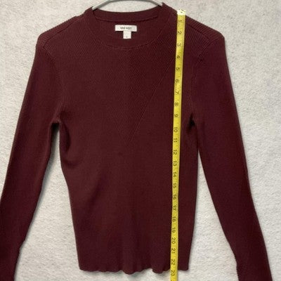 Nine West Sweater Womens Large Burgundy Ribbed Knit Crew Neck Long Sleeve Top