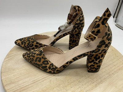 Forever Shoes Womens Size 6 Brown Leopard D'Orsay Ankle Strap Pumps SONGFUL-6