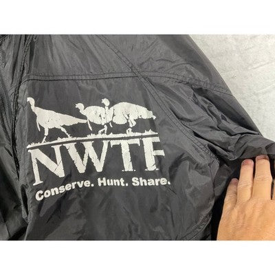 NWTF Windbreaker Jacket Mens XL Black Turkey Hunting Conservation Graphic