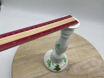 Hand Painted Ceramic Candlestick Holder Ivy Vine Green White Candle Holder