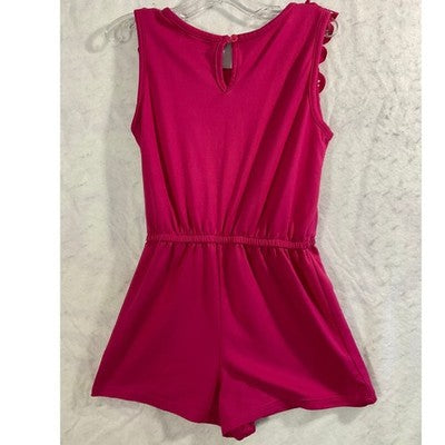 Btween Ruffle Eyelet Romper Girls Size 7 Magenta Pink Sleeveless Summer Play