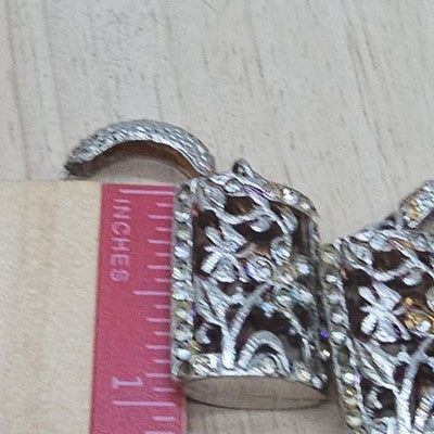 Silver Tone Rectangle Dangle Earrings Womens Rhinestone Floral Drop Jewelry