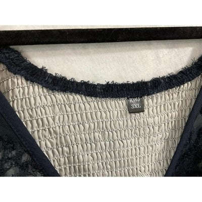 RWJ Midi Dress Womens 3XL Navy Blue Textured Floral Smocked Back Cocktail Dress