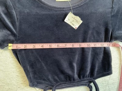 Urban Nation Shirt Juniors Small Navy Blue Velour Crop Top Crewneck