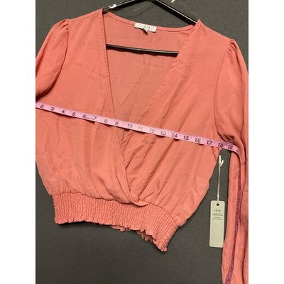 IRIS Basic Sheer Pink Blouse NWT Size M Long Sleeve Smocked Waist Flowy