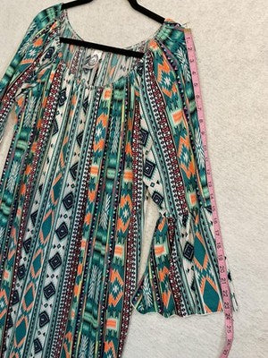 2B Together Dress Womens 3X Multicolor Geometric Bell Sleeve Boho Swing