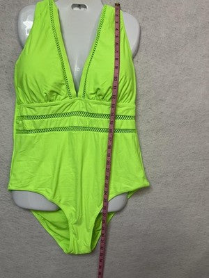 Tempt Me Swimsuit Womens 20W Green Plunge One Piece Mesh Criss Cross Back