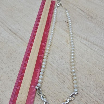 Necklace White Imitation Pearl Teardrop Pendant Rhinestone 20 In Lobster Womens