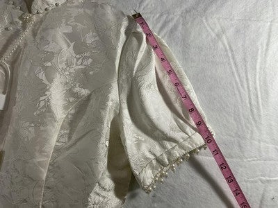 Doveyaf Dress Womens 2XL White Jacquard High Neck Puff Sleeve Qipao Wedding NWT