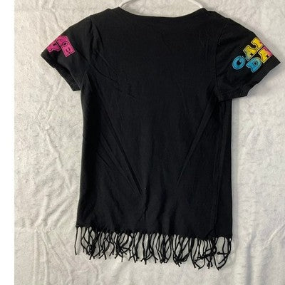 Game Day T-Shirt Girls 14/16 Black Sequin Fringe Bear Graphic Tee