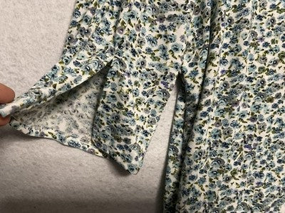 LUYAA Blouse Womens 2XL Blue Floral 3/4 Slit Sleeve Boat Neck Tunic Top Stretch