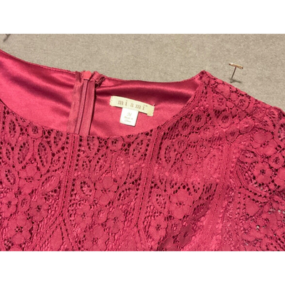 Miami Burgundy Romantic Lined Lace Dress M Scallop Sleeve Crochet Design