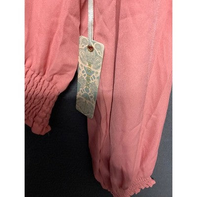 IRIS Basic Sheer Pink Blouse NWT Size M Long Sleeve Smocked Waist Flowy