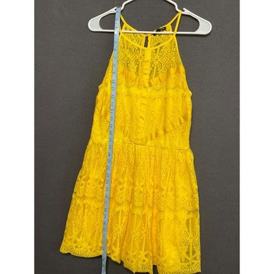 As U Wish Yellow Lace Dress XL JR SIZE Sleeveless Lined Flowy Romantic Bohemian
