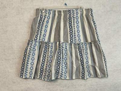 LOFT Skirt Womens Medium Blue Geometric Tiered A-Line Short Lined Elastic Waist