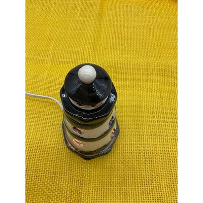 Lighthouse Accent Lamp Cream Navy Blue Nautical Night Light Decor