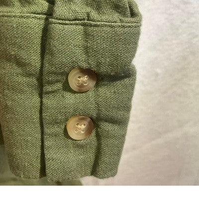 Old Navy Tunic Top Women Large Olive Green Linen Blend Long Sleeve Utility Shirt