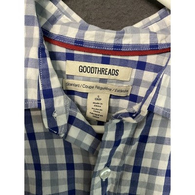 Goodthreads Shirt Mens Small Blue White Plaid Long Sleeve Button Down Casual