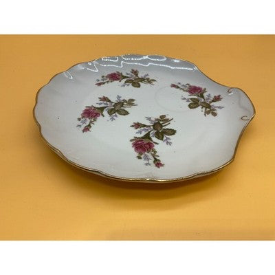 7.5" Vintage Rose Luncheon Plate Gold Trim Scalloped Edge Unmarked