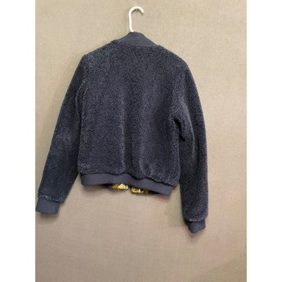 Volcom VTG Teddy Bomber Jacket S Navy Blue Lined Warm Zip Pockets Sherpa Fleece