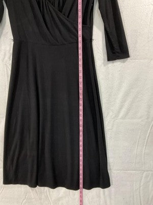 Ann Taylor LOFT Dress Womens 8 Black Faux Wrap 3/4 Sleeve Jersey Fit Flare
