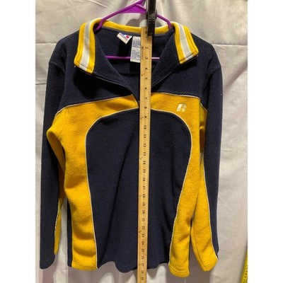 Russell Athletic 1/4 Zip Pullover Large Blue Yellow Heavyweight Polyester