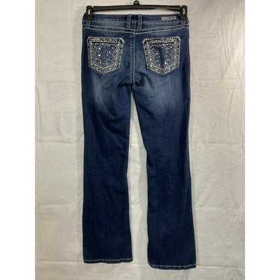 Rock 47 by Wrangler Bootcut Jeans Women 28x32 Dark Wash Rhinestone Western Denim