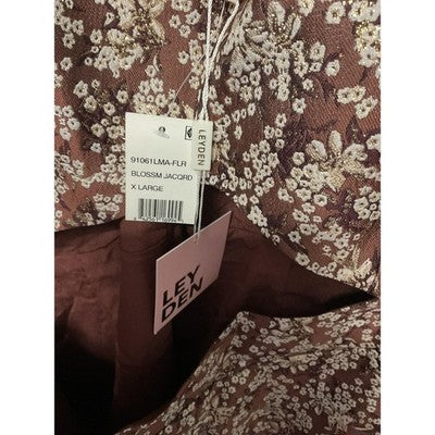 Leyden Dress Womens XL Brown Blossom Jacquard Floral Metallic Mini Cutout New