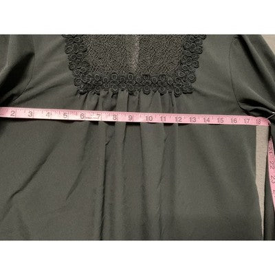 A.N.A Black Lace Front Blouse Long Sleeve Keyhole Back Polyester Womens XS
