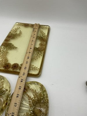 Vintage Lucite Resin Vanity Tray 2 Soap Dishes Set Embedded Flowers Mid Century