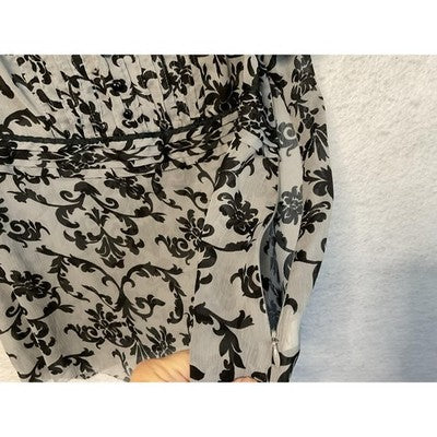 Apt. 9 Shirt Womens 1X Gray Black Floral Sheer Pleated Short Sleeve Blouse