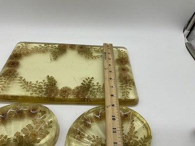 Vintage Lucite Resin Vanity Tray 2 Soap Dishes Set Embedded Flowers Mid Century