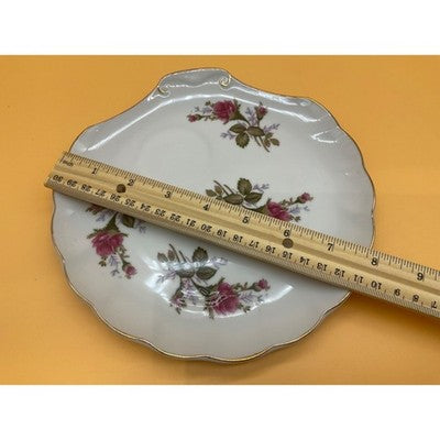 Vintage Rose Pattern Snack Plate 7.5" Gold Trim Scalloped Edge