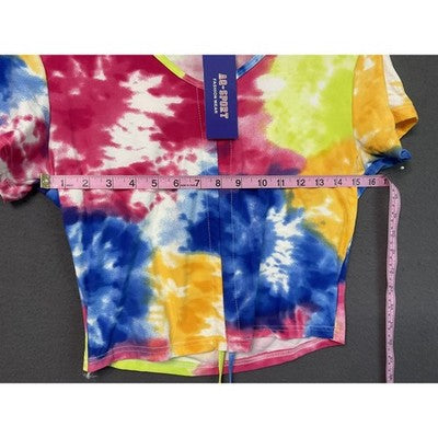 AQ Sport Shirt Shorts Set Womens Large Tie Dye Rainbow Crop Top Lounge Two Piece