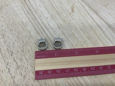 Silver Tone Crown Circle Pendants Charms Womens Rhinestone Stud Pair 1"