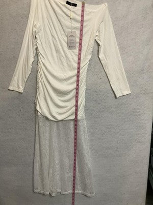 ZESICA Dress Womens Large White Off Shoulder Lace Maxi Ruched Formal Gown New