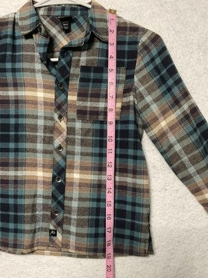 Art Class Shirt Girls XS 4/5 Blue Brown Plaid Flannel Button Front Long Sleeve