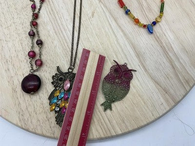 Lot 5 Womens Jewelry Owl Pendant Necklaces Beaded Bracelets Multicolor Boho