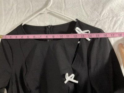Dress Juniors 3 Black Mini Shift Long Sleeve White Bow Front Casual Party