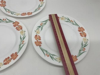 Arcopal France Floral Dinner Plates Set Of 3 White Glass Microwave Dishwasher