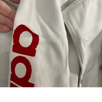 Adidas Moto Jacket Women Large White Red Faux Leather Trefoil Logo Biker Street