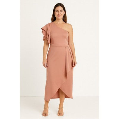 Dokotoo Dress Womens Large Pink One Shoulder Ruffle Asymmetrical Formal Gown