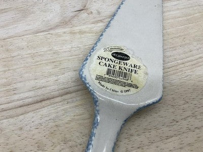 Vintage Hermitage Ceramic Spongeware Cake Knife Server Beige Heart Country