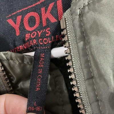 Yoki Jacket Boys 14-16 Green Bomber Faux Fur Lined Zip Pockets Warm Winter