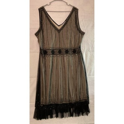 Papillon Los Angeles Flapper Dress Women 3X Black Beaded Art Deco Gatsby New