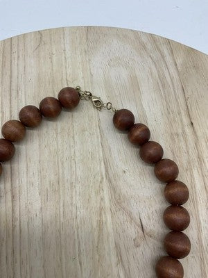 Necklace Brown Wood Beaded Rectangle Pendant Statement 22 In Lobster Womens