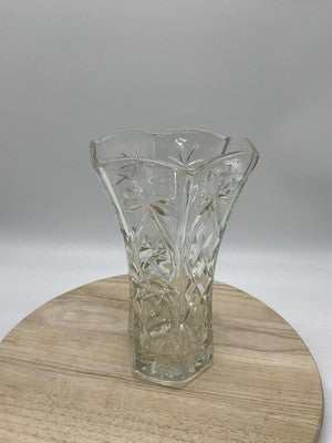 Clear Pressed Glass Flower Vase Starburst Pattern Hexagon VTG Decor Centerpiece