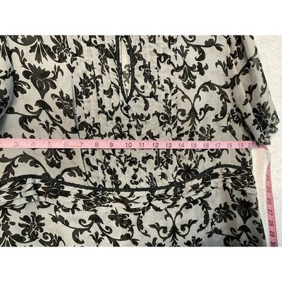 Apt. 9 Shirt Womens 1X Gray Black Floral Sheer Pleated Short Sleeve Blouse