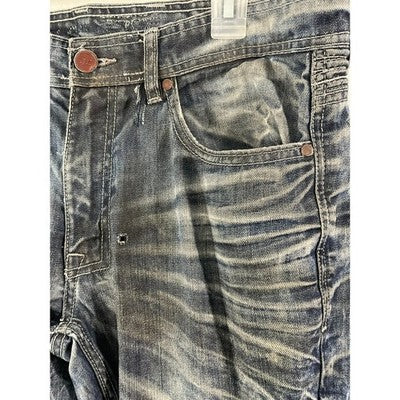 Jordan Craig Legacy Edition Jeans Mens 32 Blue Distressed Ribbed Biker Denim
